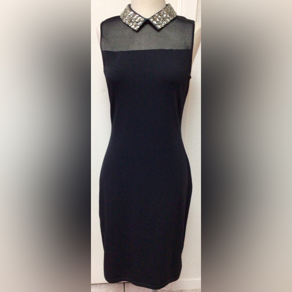 Lauren by LRL Jeweled Collar Black Cocktail Dress
